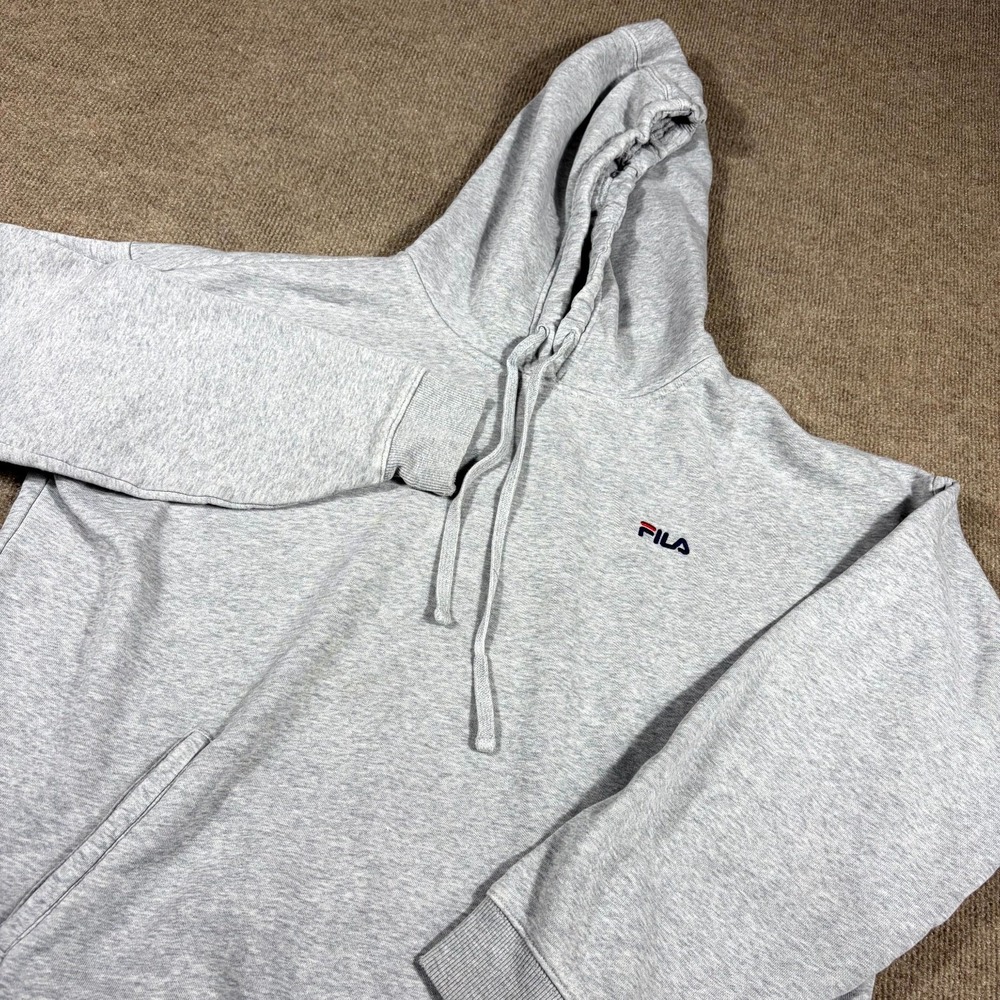 FILA Hoodie Mens 2XL Gray Logo Fleece Lined Winter Warm Ribbed Trim Performance